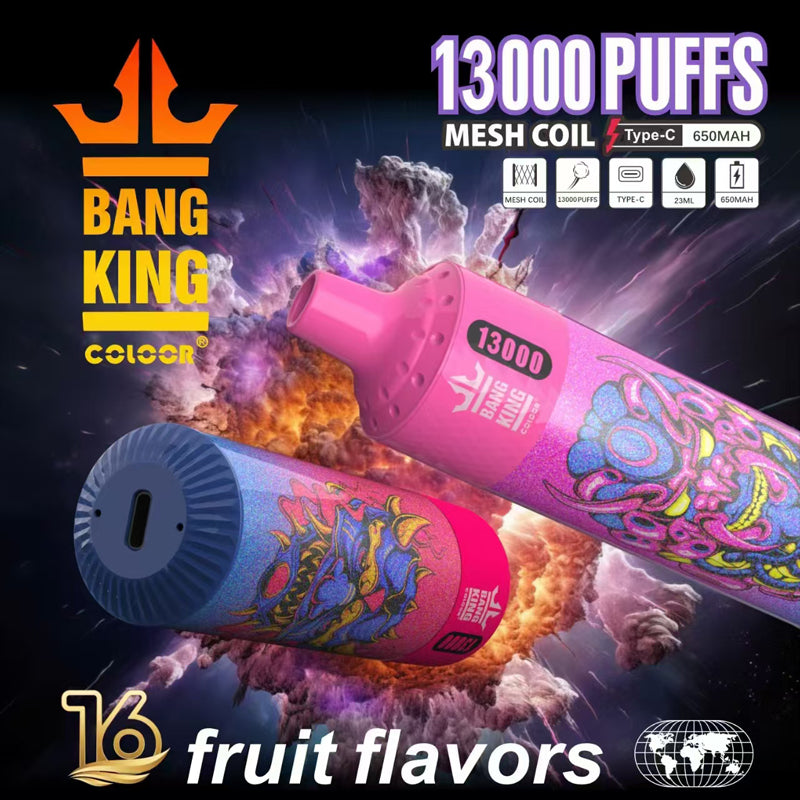 BANG KING 13000 Puffs Disposable Vape Wholesale-650mAh Battery. 23ml E-liquid. Multiple Nicotine 16 Flavors