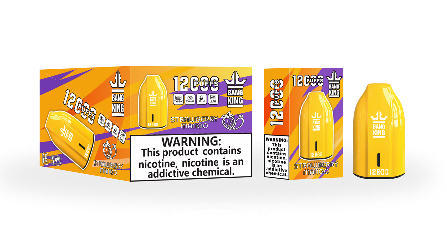 BangKing 12K Puffs Smart Full Screen Turn Ice Wholesale Disposable Vape Puff 12000k Prefilled Pod-850mAh Battery. Multiple Nicotine 12 Flavors