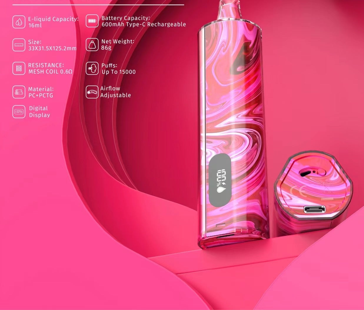 VOPK SHISHA  15000 Puffs Disposable Vape Wholesale-600mAh battery, 16ml E-liquid,Multiple Nicotine 12 Flavors