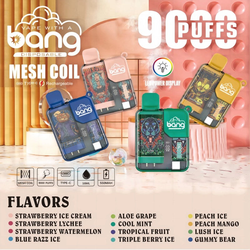BANG Pyne 9000 Puffs Disposable Vape Wholesale-16ml E-liquid. Multiple Nicotine 12 Flavors