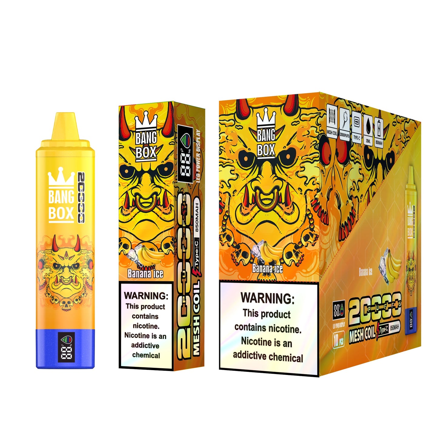 Bangbox 20000puff vape Led display battery .26ML 850MAH .12 Flavor Display