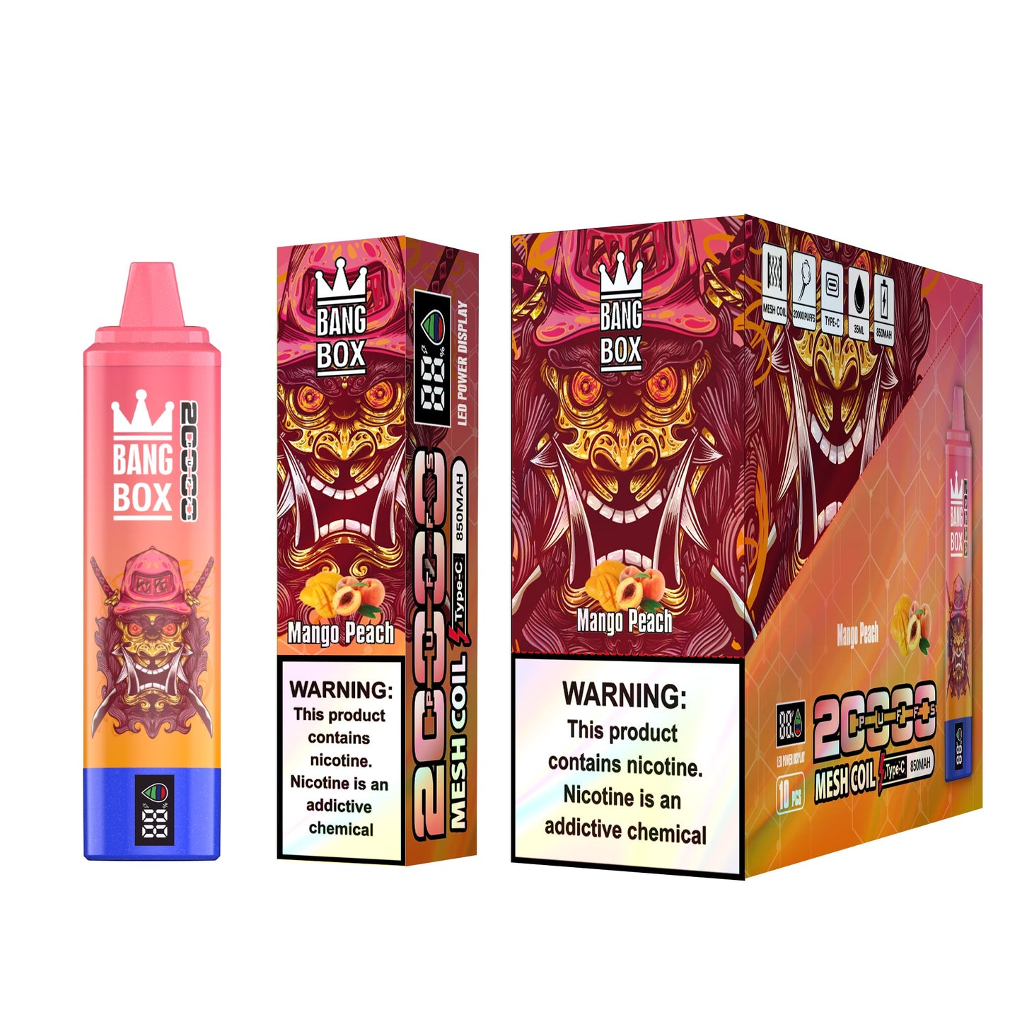 Bangbox 20000puff vape Led display battery .26ML 850MAH .12 Flavor Display