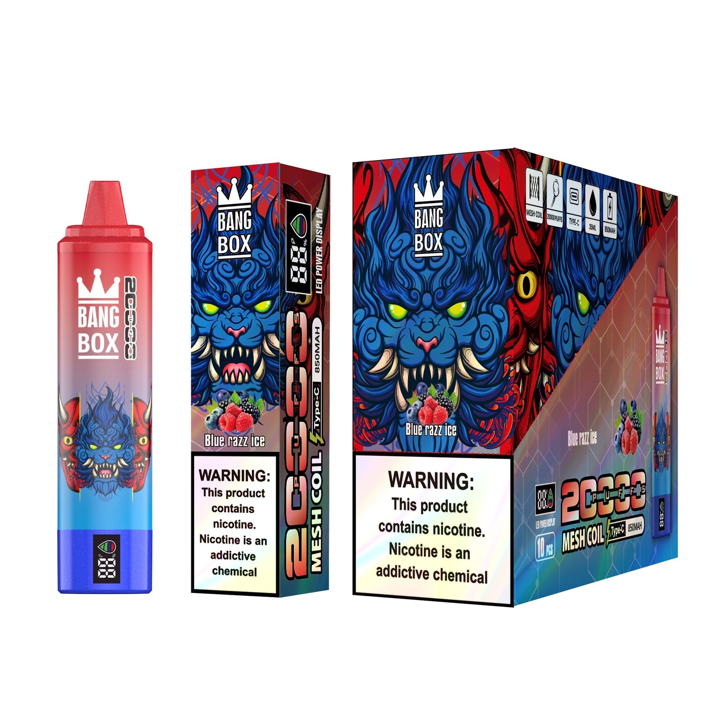 Bangbox 20000puff vape Led display battery .26ML 850MAH .12 Flavor Display