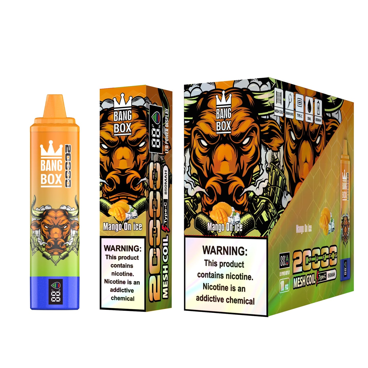 Bangbox 20000puff vape Led display battery .26ML 850MAH .12 Flavor Display