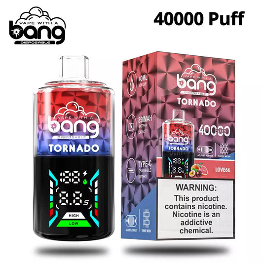 Bang Vape Tornado 40000 Puffs Triple Coils Digital Disposable E-cig-850mAh Battery. 40ml E-liquid. Multiple Nicotine 12 Flavors