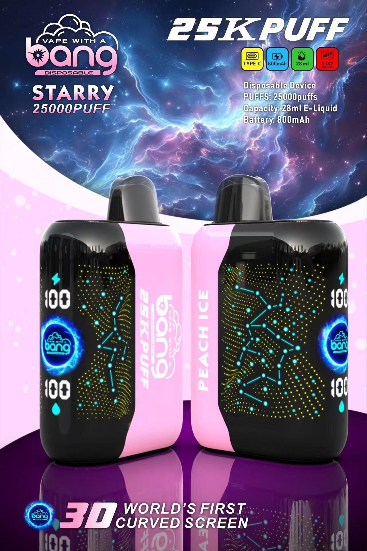 Bang starry 25000 puffs Disposable Vape-850mAh Battery. 30ml E-liquid. Multiple Nicotine 16 Flavors