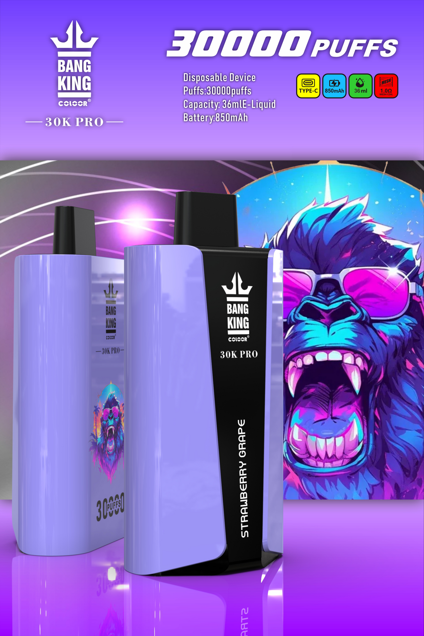 Bang King 30000 PRO 30k puffs Disposable Vape 850mah 12 Flavors