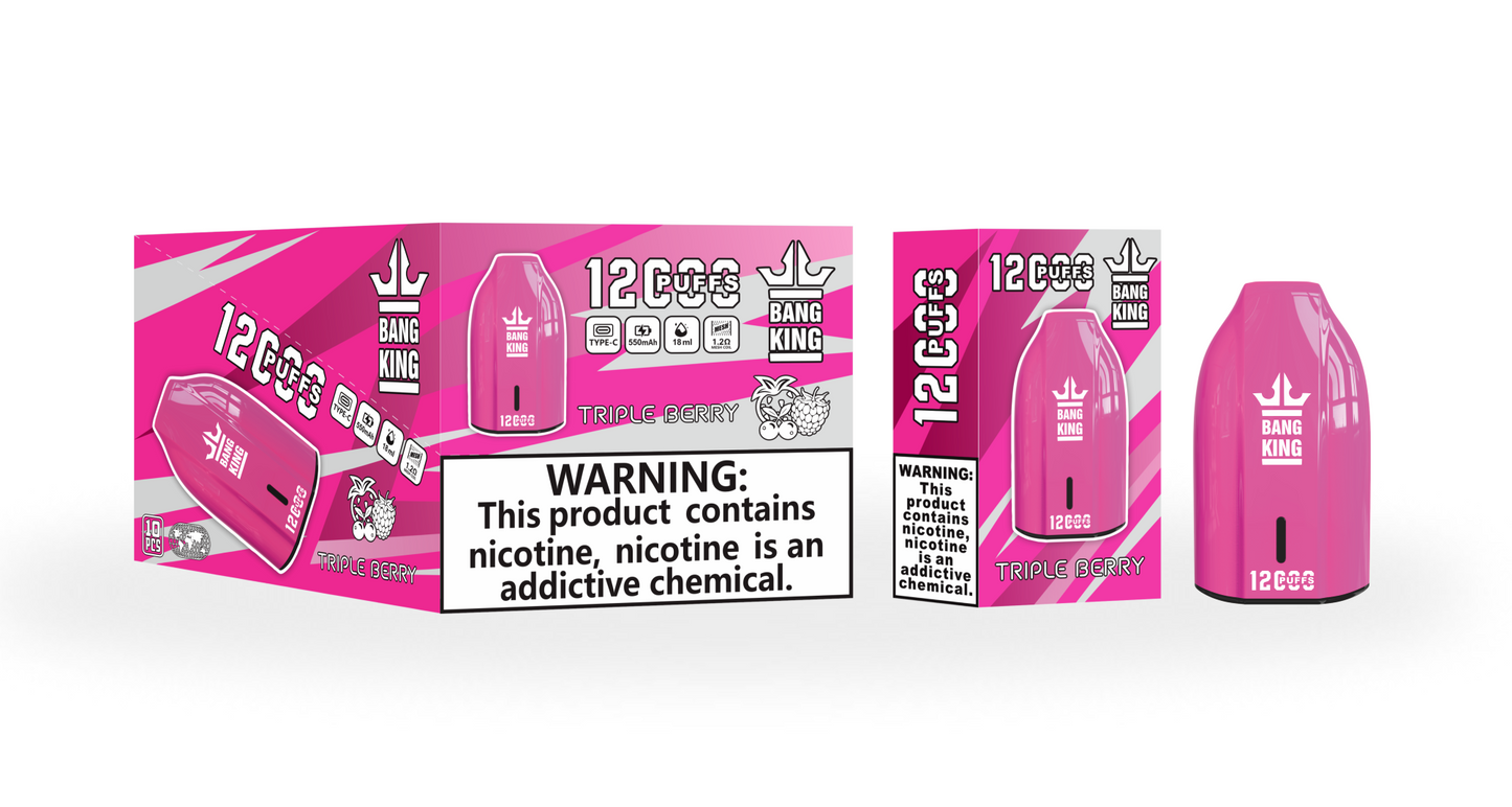 BangKing 12K Puffs Smart Full Screen Turn Ice Wholesale Disposable Vape Puff 12000k Prefilled Pod-850mAh Battery. Multiple Nicotine 12 Flavors