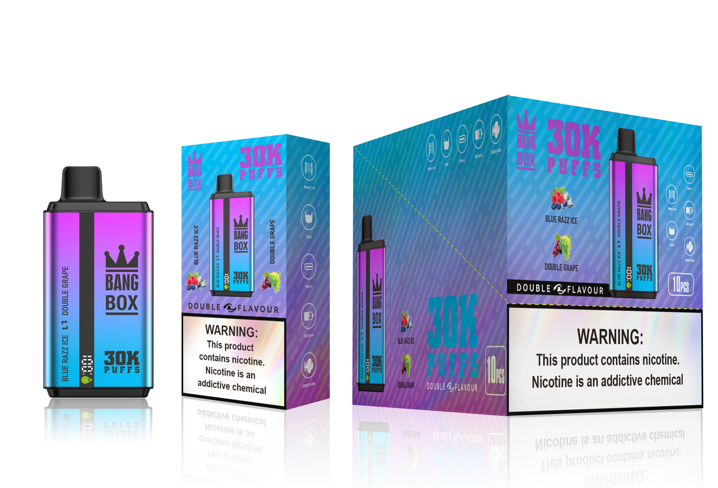 BANGBOX 30000 puffs dual flavors vape.LED Display capcity Batterya .35ml 850MAH .12 Flavor Display