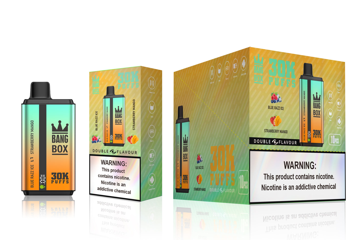 BANGBOX 30000 puffs dual flavors vape.LED Display capcity Batterya .35ml 850MAH .12 Flavor Display