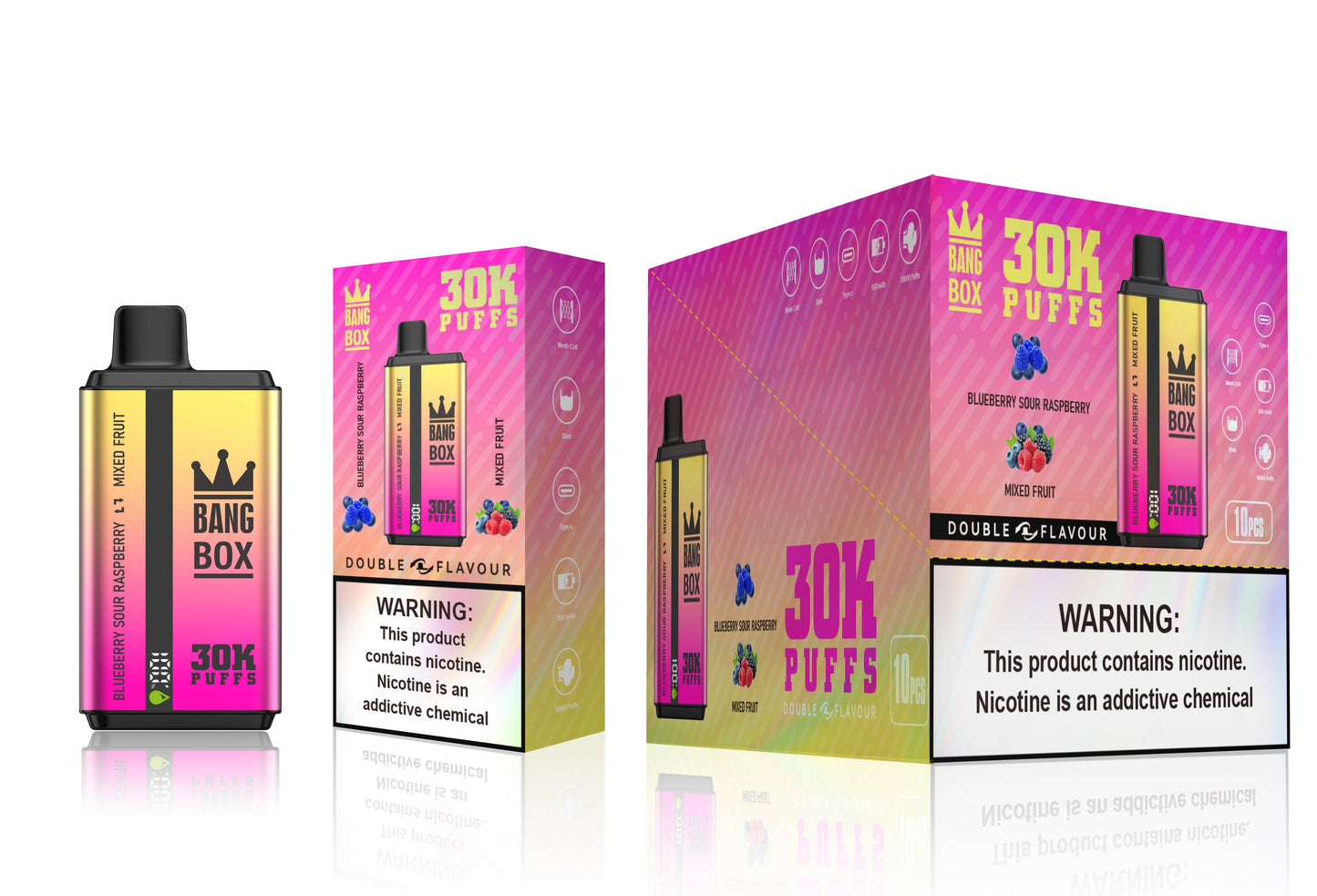 BANGBOX 30000 puffs dual flavors vape.LED Display capcity Batterya .35ml 850MAH .12 Flavor Display
