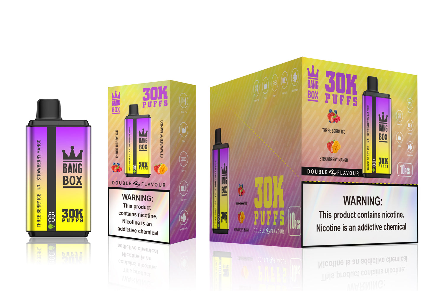 BANGBOX 30000 puffs dual flavors vape.LED Display capcity Batterya .35ml 850MAH .12 Flavor Display