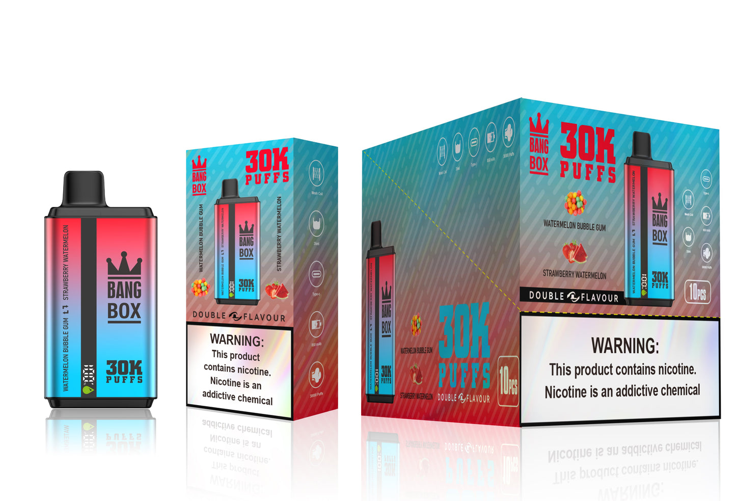 BANGBOX 30000 puffs dual flavors vape.LED Display capcity Batterya .35ml 850MAH .12 Flavor Display