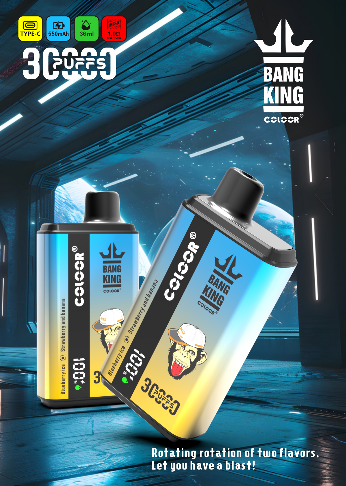 Bang King 30000 Puffs Disposable Vape  12 Flavors-850mAh Battery. 30ml E-liquid. Multiple Nicotine 12 Flavors