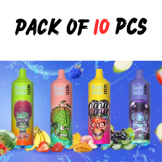 10er-Packung – RandM Tornado 9k Puffs Einweg-Vape-Gerät – 2 % Nikotinsalz, 850 mAh Akku, wiederaufladbar, Typ C