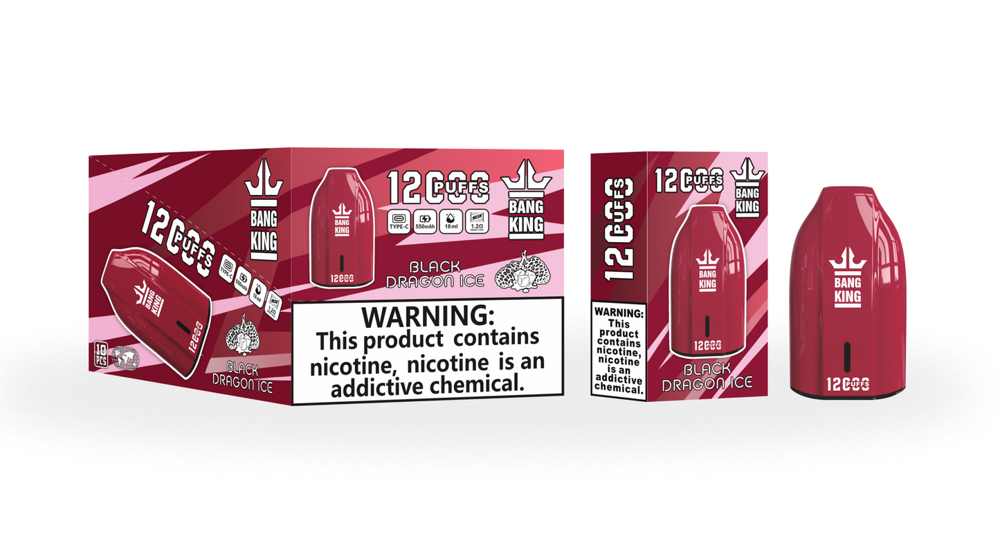 BangKing 12K Puffs Smart Full Screen Turn Ice Wholesale Disposable Vape Puff 12000k Prefilled Pod-850mAh Battery. Multiple Nicotine 12 Flavors