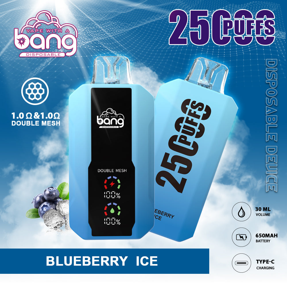 Bang 25000 Puffs Smart Full Screen Turn Ice Wholesale Disposable Vape E Cigarette Puff 25k  Prefilled Pod-850mAh Battery. 30ml E-liquid. Multiple Nicotine 16 Flavors