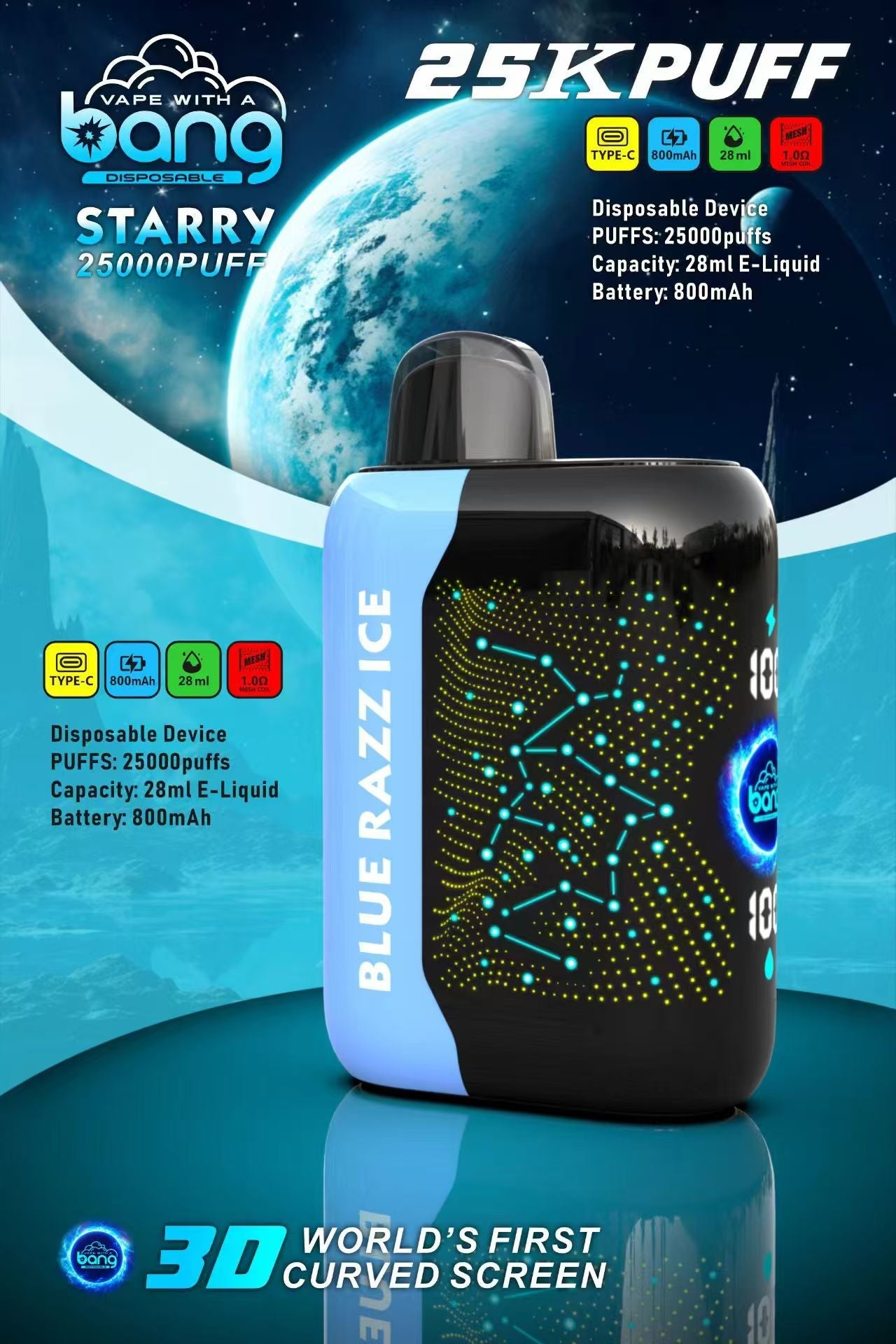 Bang starry 25000 puffs Disposable Vape-850mAh Battery. 30ml E-liquid. Multiple Nicotine 16 Flavors