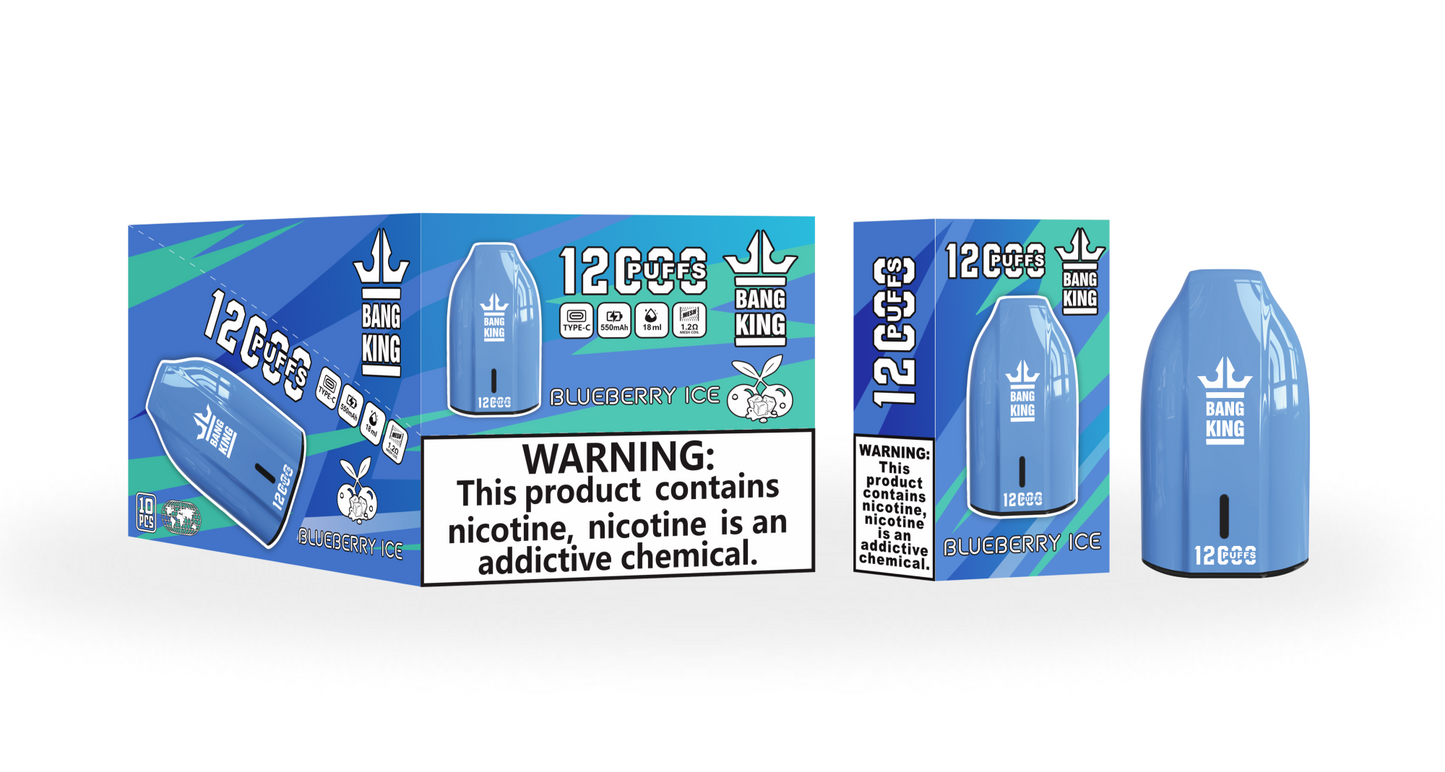 BangKing 12K Puffs Smart Full Screen Turn Ice Wholesale Disposable Vape Puff 12000k Prefilled Pod-850mAh Battery. Multiple Nicotine 12 Flavors