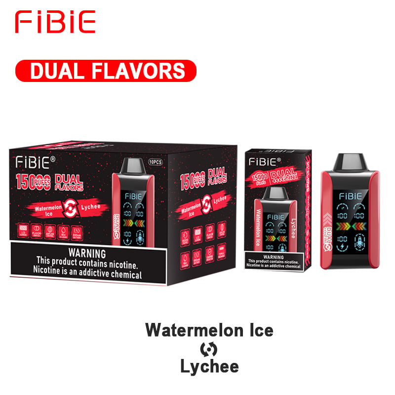 WASSERMELONEN-EIS &amp; LITSCHI - FIBIE 15000 ZÜGE Einweg-E-Zigarette mit zwei Geschmacksrichtungen (15000 ZÜGE) 