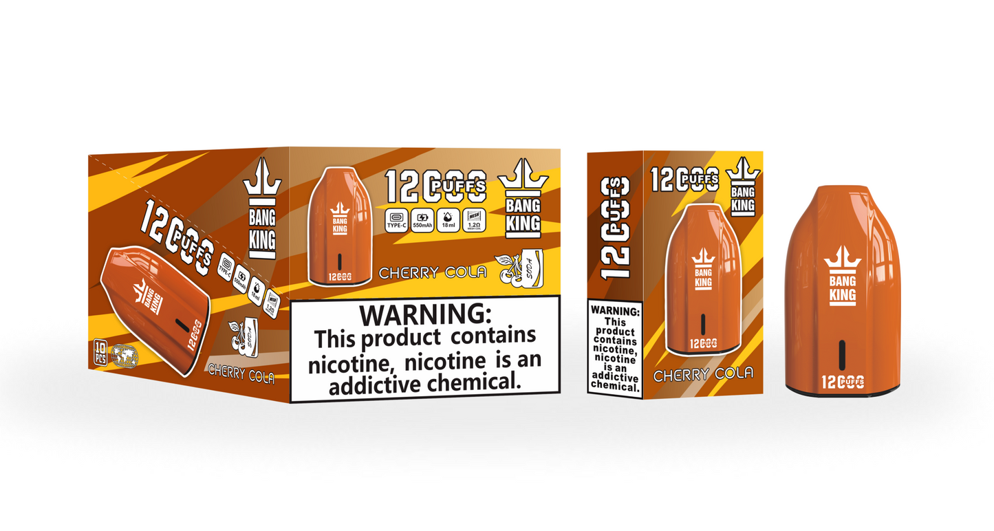 BangKing 12K Puffs Smart Full Screen Turn Ice Wholesale Disposable Vape Puff 12000k Prefilled Pod-850mAh Battery. Multiple Nicotine 12 Flavors