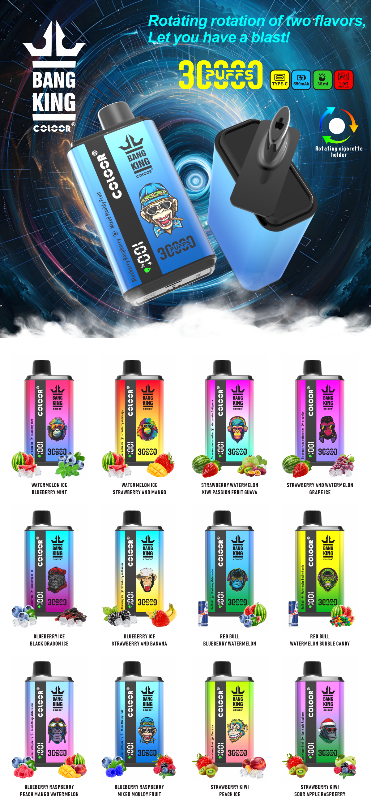 Bang King 30000 Puffs Disposable Vape  12 Flavors