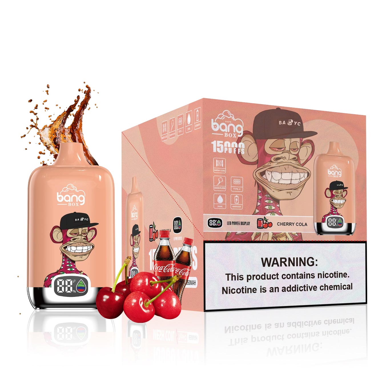 Bang King 15000 Puffs Digital Puff Disposable Vaper Rechargeable 0% 2% 5% Wholesale-650mAh Battery. 24ml E-liquid. Multiple Nicotine 12 Flavors