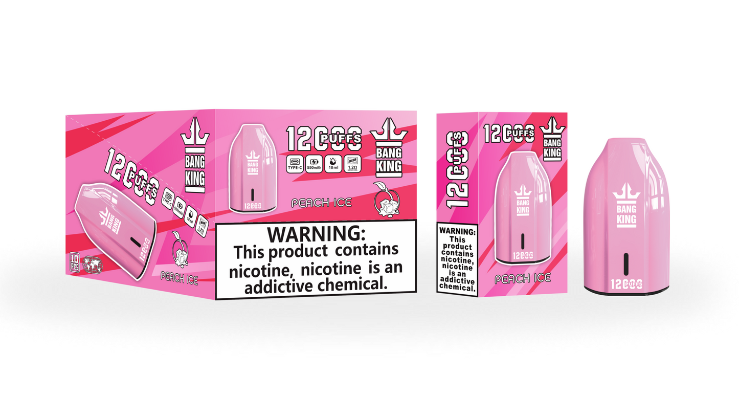 BangKing 12K Puffs Smart Full Screen Turn Ice Wholesale Disposable Vape Puff 12000k Prefilled Pod-850mAh Battery. Multiple Nicotine 12 Flavors