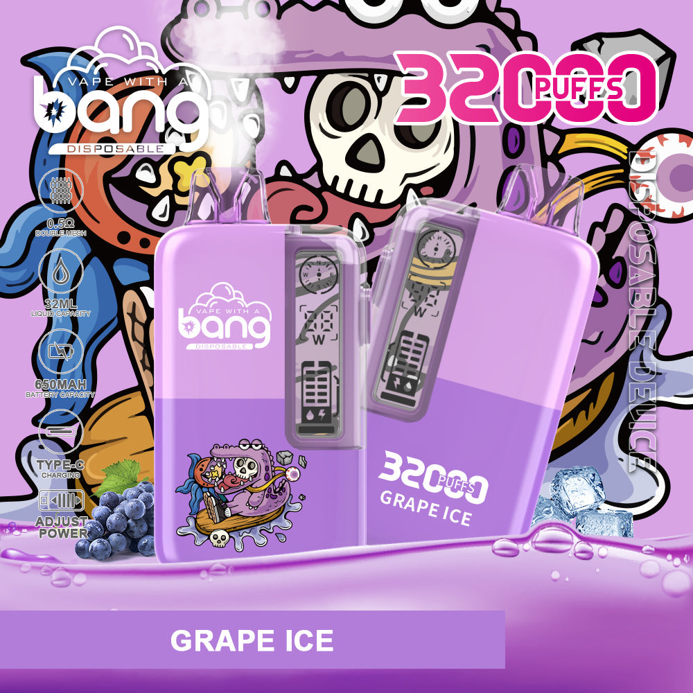 Bang 32000 Puffs Disposable Vape – 650mAh Battery. 32ml E-liquid. Multiple Nicotine Strength Options  12 Flavors