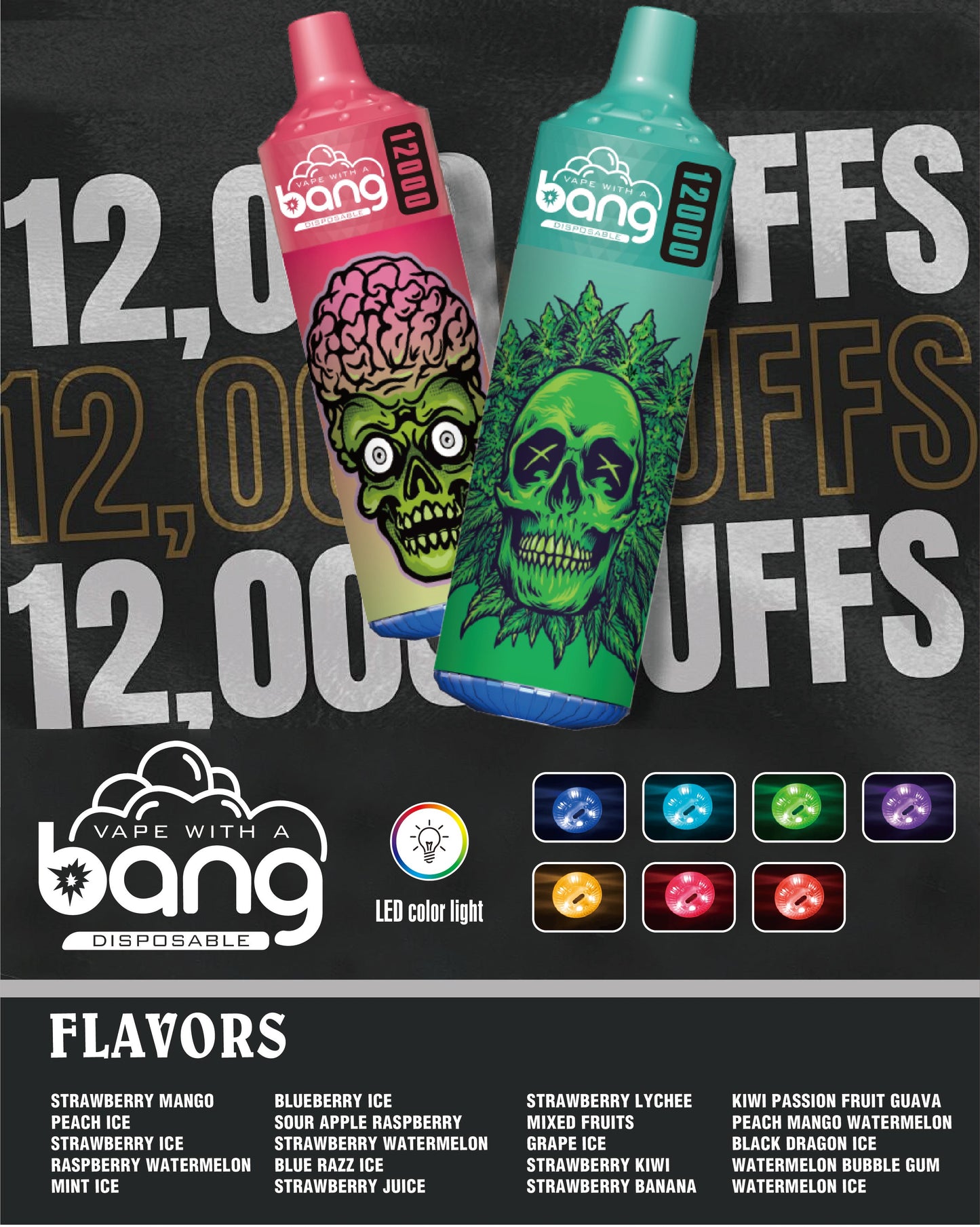 Bang King 12000 Puffs Disposable 650mAh  20ml Vape 12 Flavors