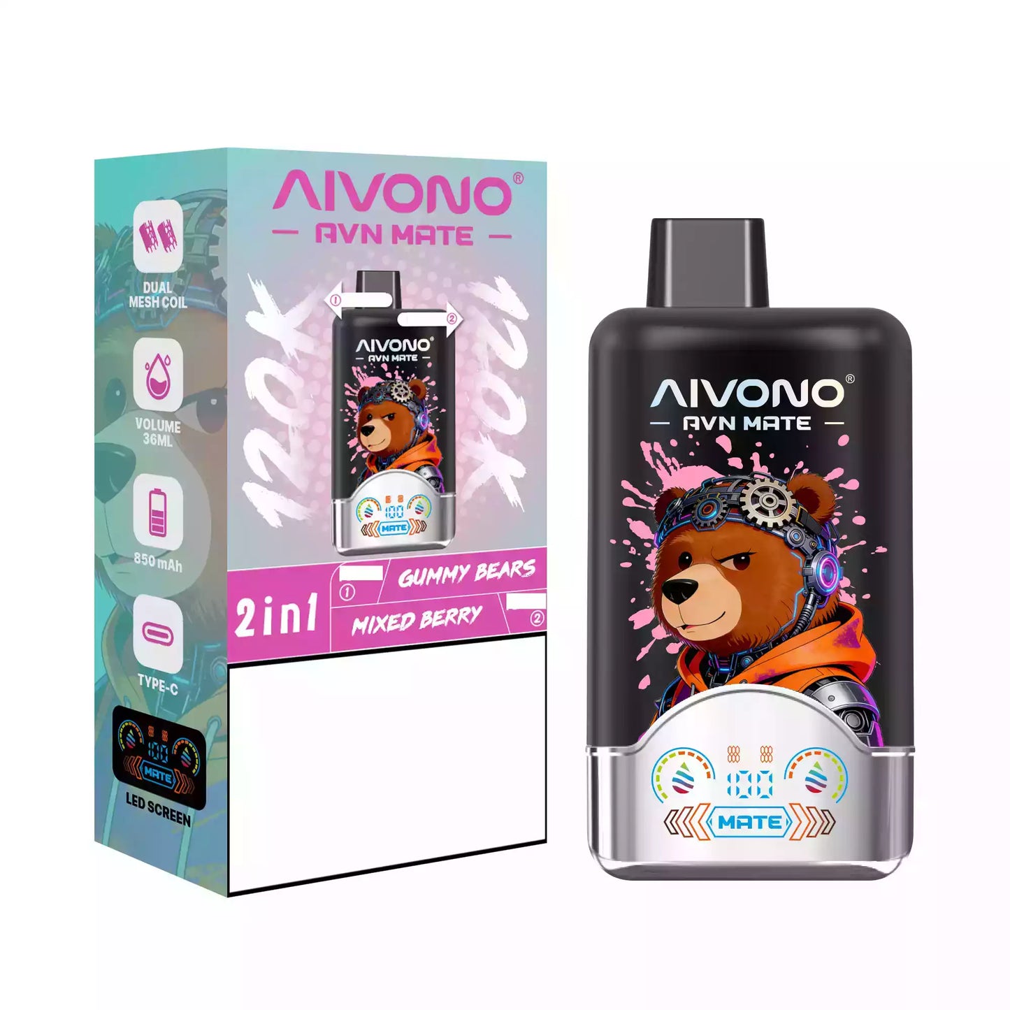AIVONO AVN MATE 120000 Puffs Disposable Vapes 2 In 1 Taste Wholesale Bulk Buy 120K Smart Screen
