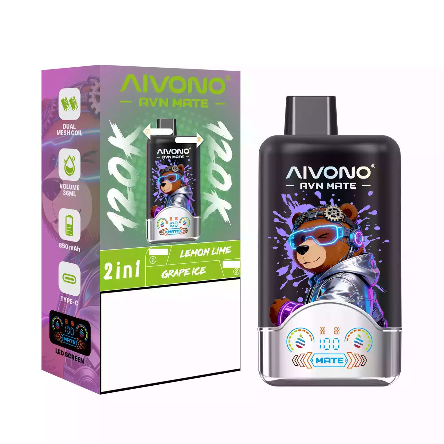 AIVONO AVN MATE 120000 Puffs Disposable Vapes 2 In 1 Taste Wholesale Bulk Buy 120K Smart Screen