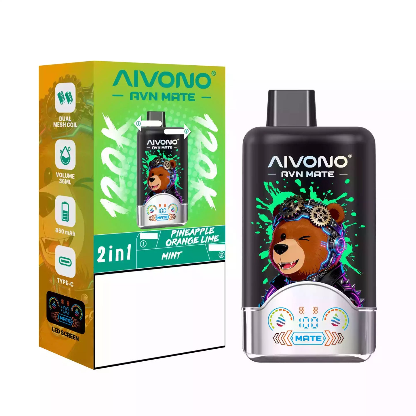 AIVONO AVN MATE 120000 Puffs Disposable Vapes 2 In 1 Taste Wholesale Bulk Buy 120K Smart Screen
