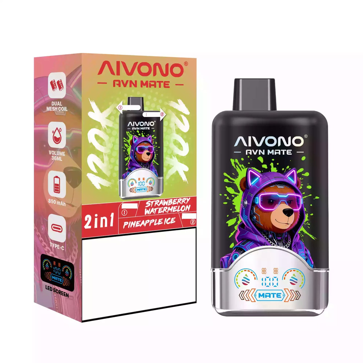 AIVONO AVN MATE 120000 Puffs Disposable Vapes 2 In 1 Taste Wholesale Bulk Buy 120K Smart Screen