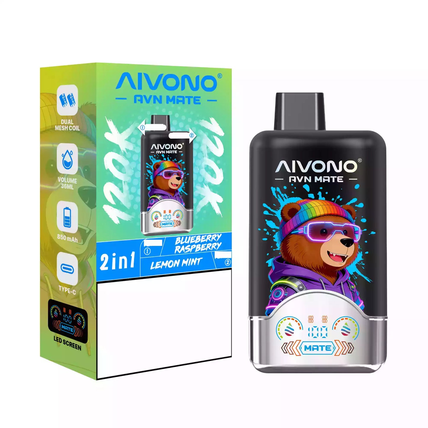 AIVONO AVN MATE 120000 Puffs Disposable Vapes 2 In 1 Taste Wholesale Bulk Buy 120K Smart Screen