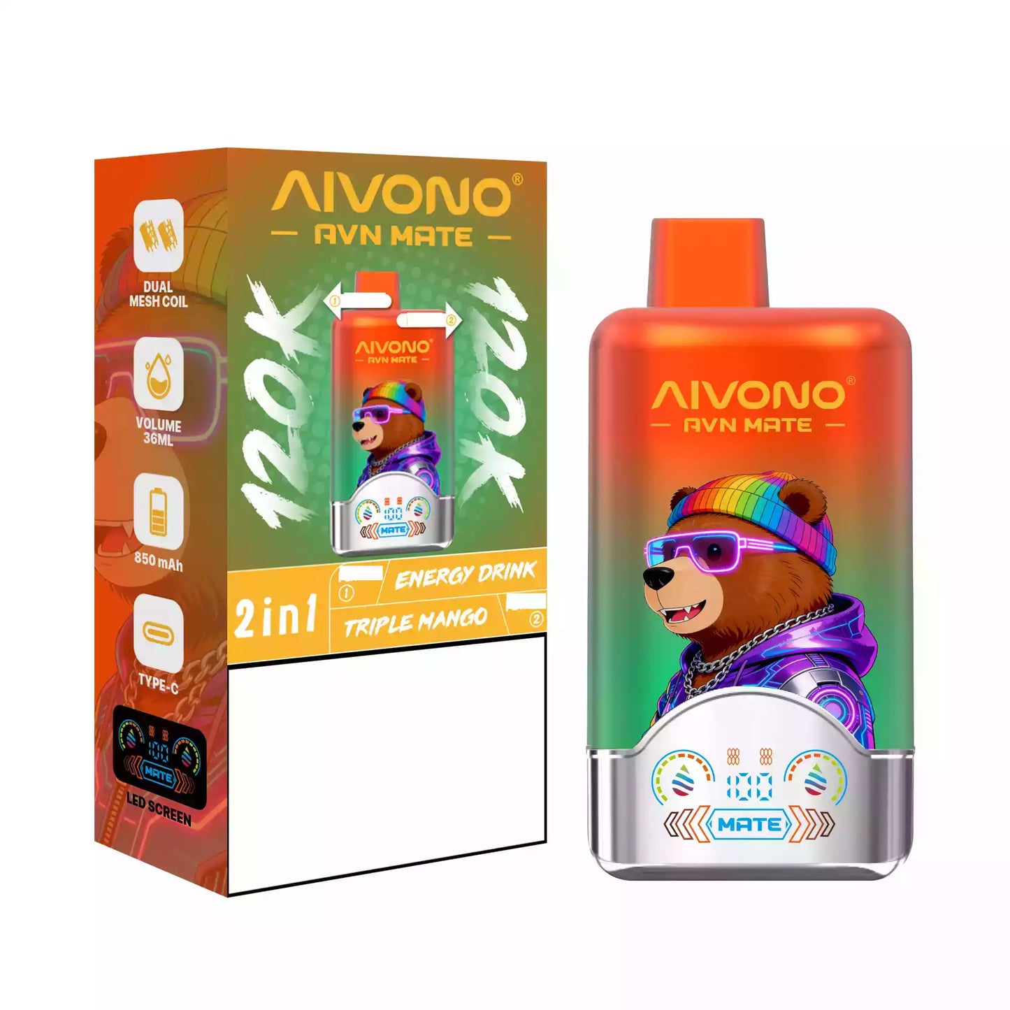 AIVONO AVN MATE 120000 Puffs Disposable Vapes 2 In 1 Taste Wholesale Bulk Buy 120K Smart Screen