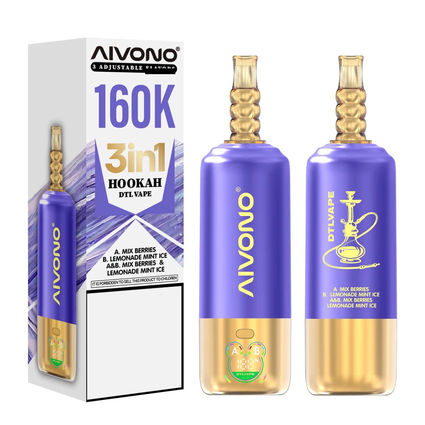 AIVONO DTLVAPE 3 In 1 160K Triple Taste DTL Shisha Hookah 160000 Puffs Disposable Vapes Wholesale Bulk Buy