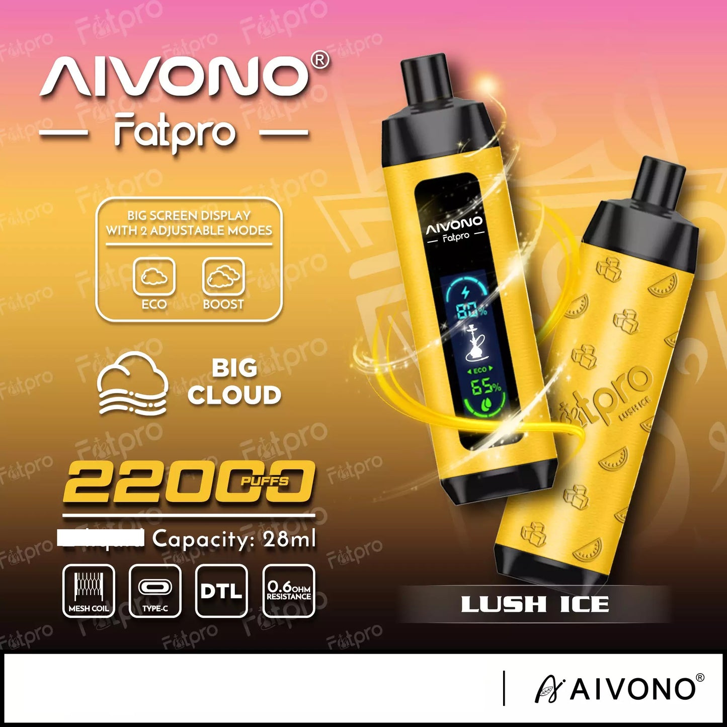 AIVONO Fatpro 22000 Puffs Hookah Digital Screen Bulk Buy Rechargeable Disposable Vapes Wholesale