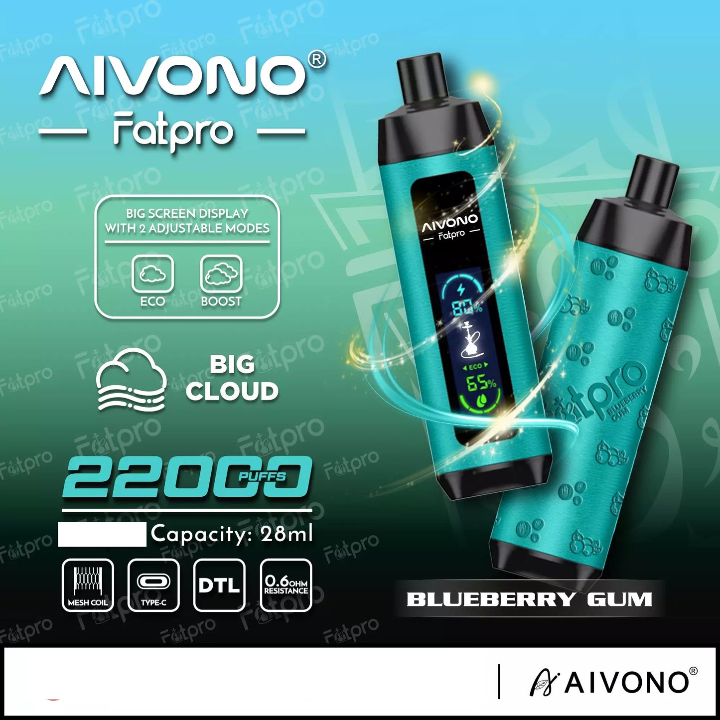 AIVONO Fatpro 22000 Puffs Hookah Digital Screen Bulk Buy Rechargeable Disposable Vapes Wholesale
