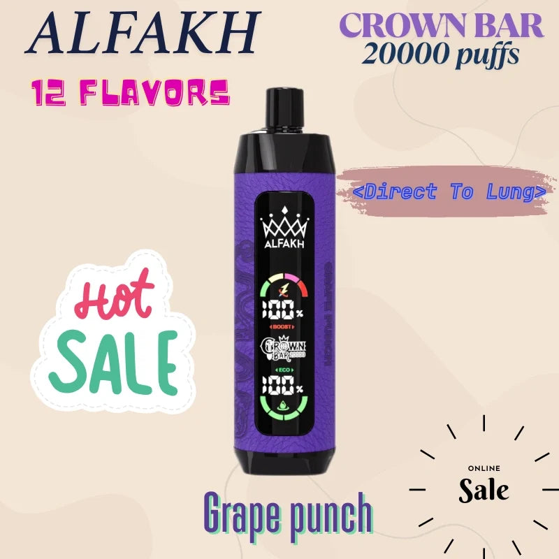 ALFAKH CROWN BAR 20K VAPE Wholesale Direct Price Hot Deal-850mAh battery. 20ml E-liquid. Multiple Nicotine 12 Flavors