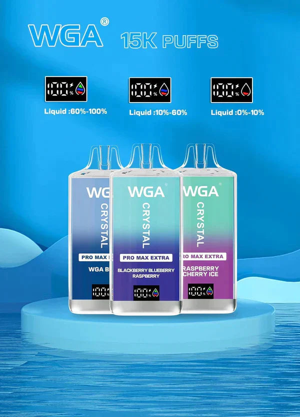 WGA Crystal Pro Max Extra 15000 Puffs Disposable Vape Box Of 10-650mAh Battery, Multiple Nicotine 11 Flavors