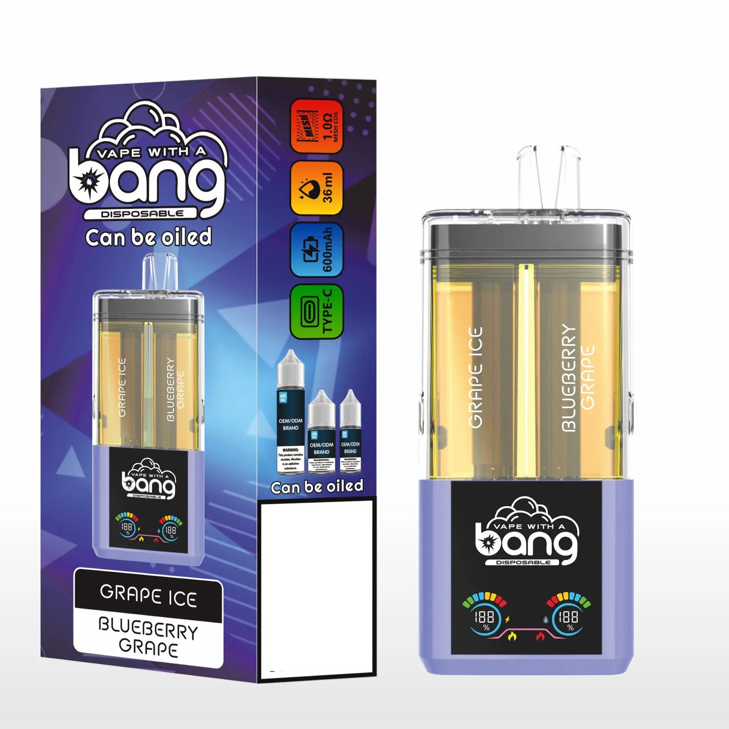 BANG Two Taste 60K 60000 Puffs High Capacity Smart Screen Rechargeable Disposable Vape Wholesale Bulk Buy