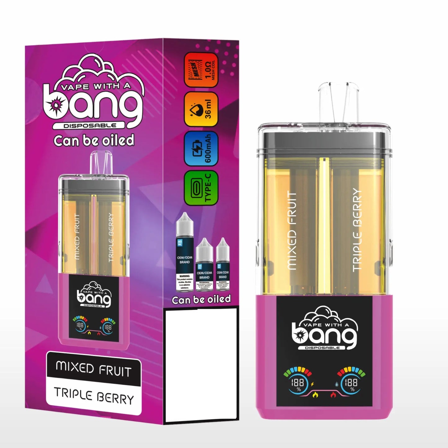 BANG Two Taste 60K 60000 Puffs High Capacity Smart Screen Rechargeable Disposable Vape Wholesale Bulk Buy