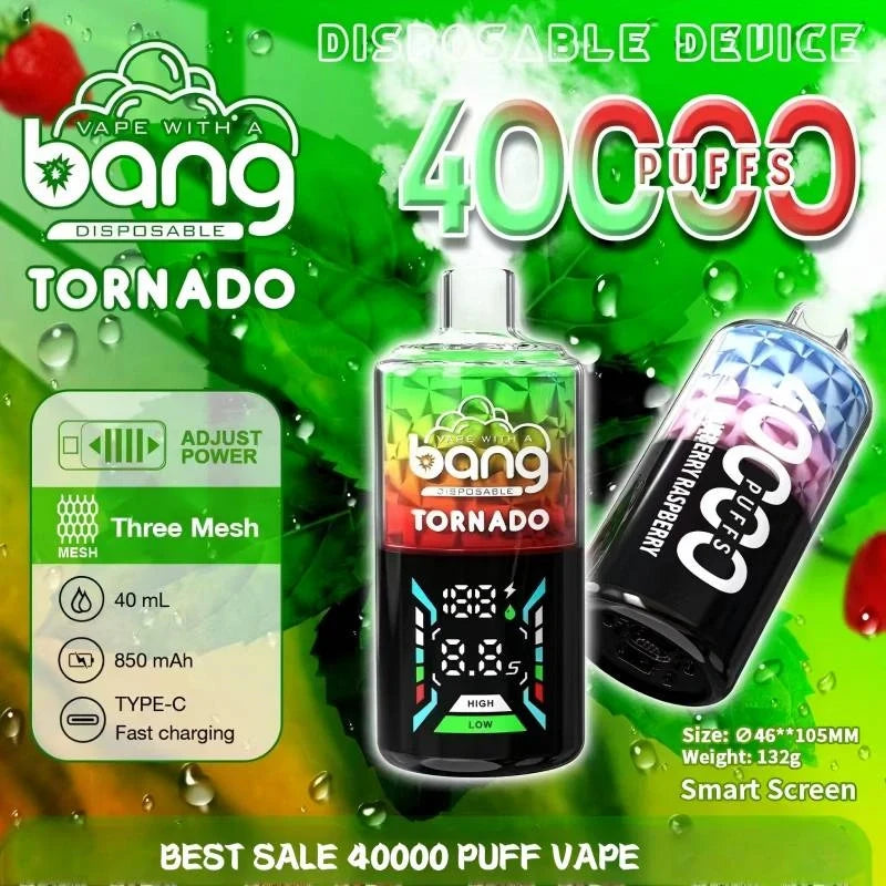 Bang With A Vape 40000 Tornado Wholesale Factory Price Good Sale-850mAh Battery. 40ml E-liquid. Multiple Nicotine 12 Flavors