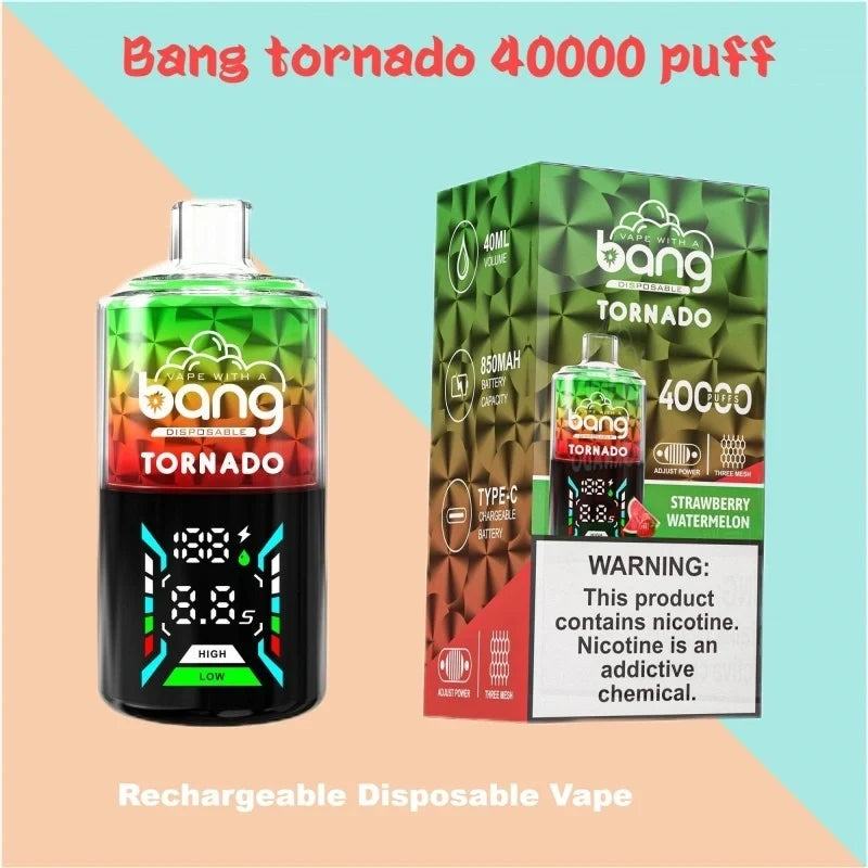 Bang With A Vape 40000 Tornado Wholesale Factory Price Good Sale-850mAh Battery. 40ml E-liquid. Multiple Nicotine 12 Flavors