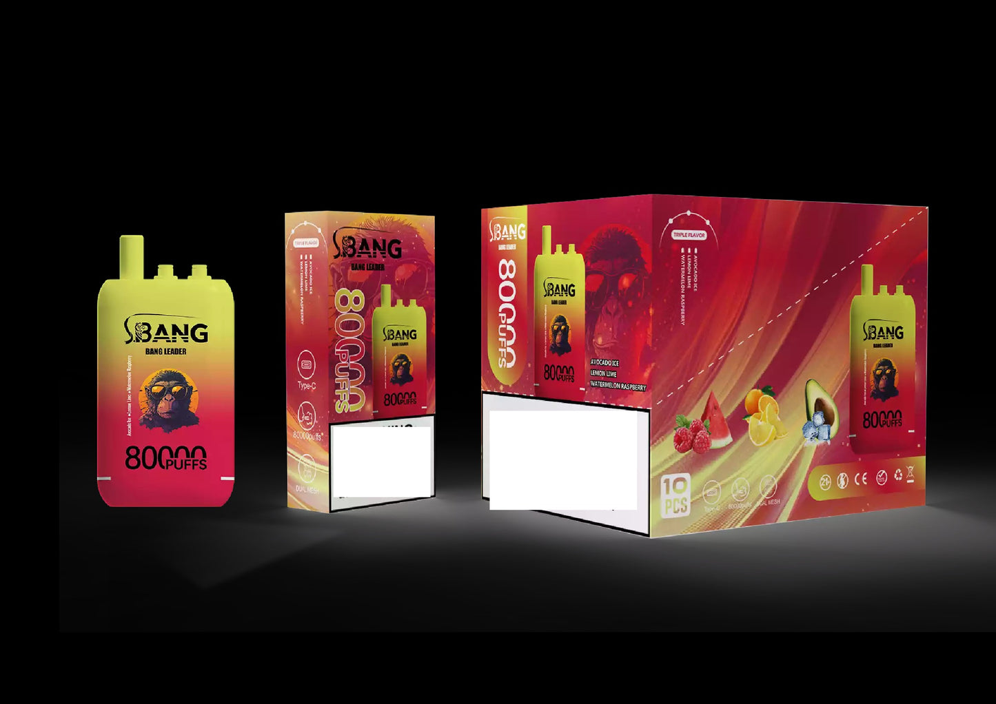 BANG LEADER 80000 Puffs 3 Tastes Rechargeable Disposable Vape BulK Buy Wholesale