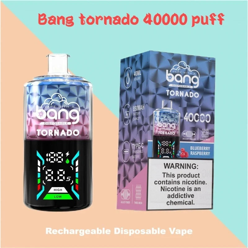 Bang With A Vape 40000 Tornado Wholesale Factory Price Good Sale-850mAh Battery. 40ml E-liquid. Multiple Nicotine 12 Flavors