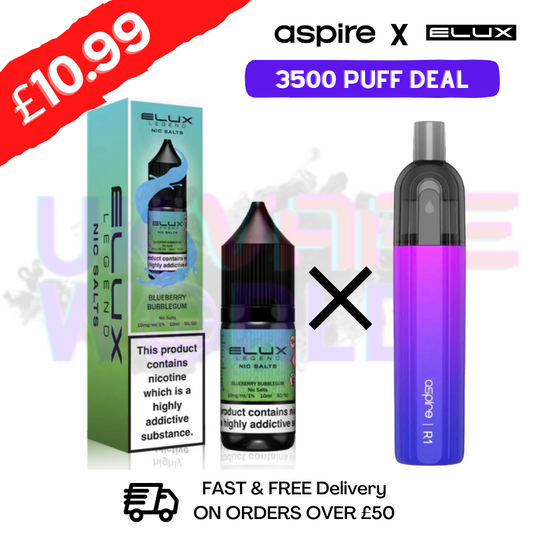 Blueberry Bubblegum ELUX LEGEND Salz 3500 Züge x Aspire Einweg-Set