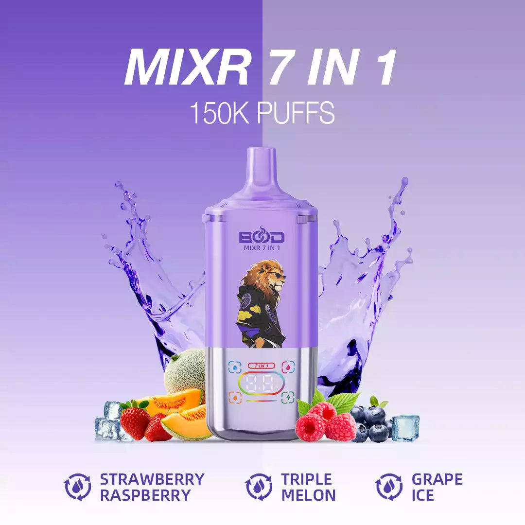 BOOD MIXR 7 in 1 150K Disposable Vapes Wholesale Bulk Buy 150000 Puffs Tri Tank Dual Mesh Coil  Taste Switching