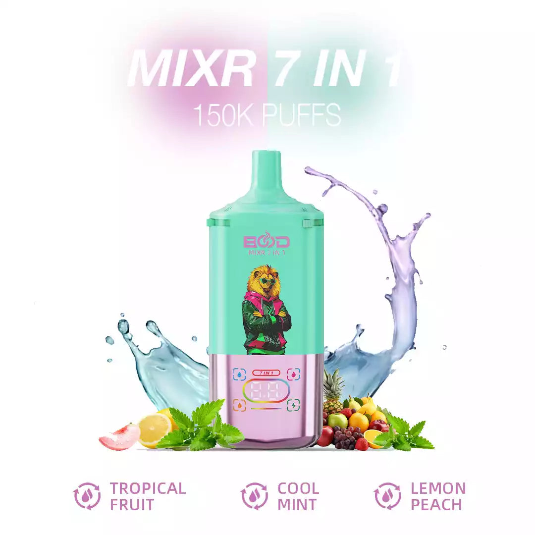 BOOD MIXR 7 in 1 150K Disposable Vapes Wholesale Bulk Buy 150000 Puffs Tri Tank Dual Mesh Coil  Taste Switching